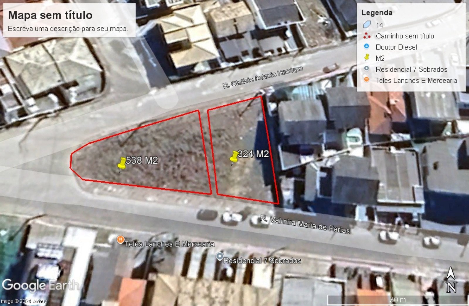 Bela Vista - Terrenos para Incorporação - Vista aérea dos dois terrenos (538 m² + 324 m²)